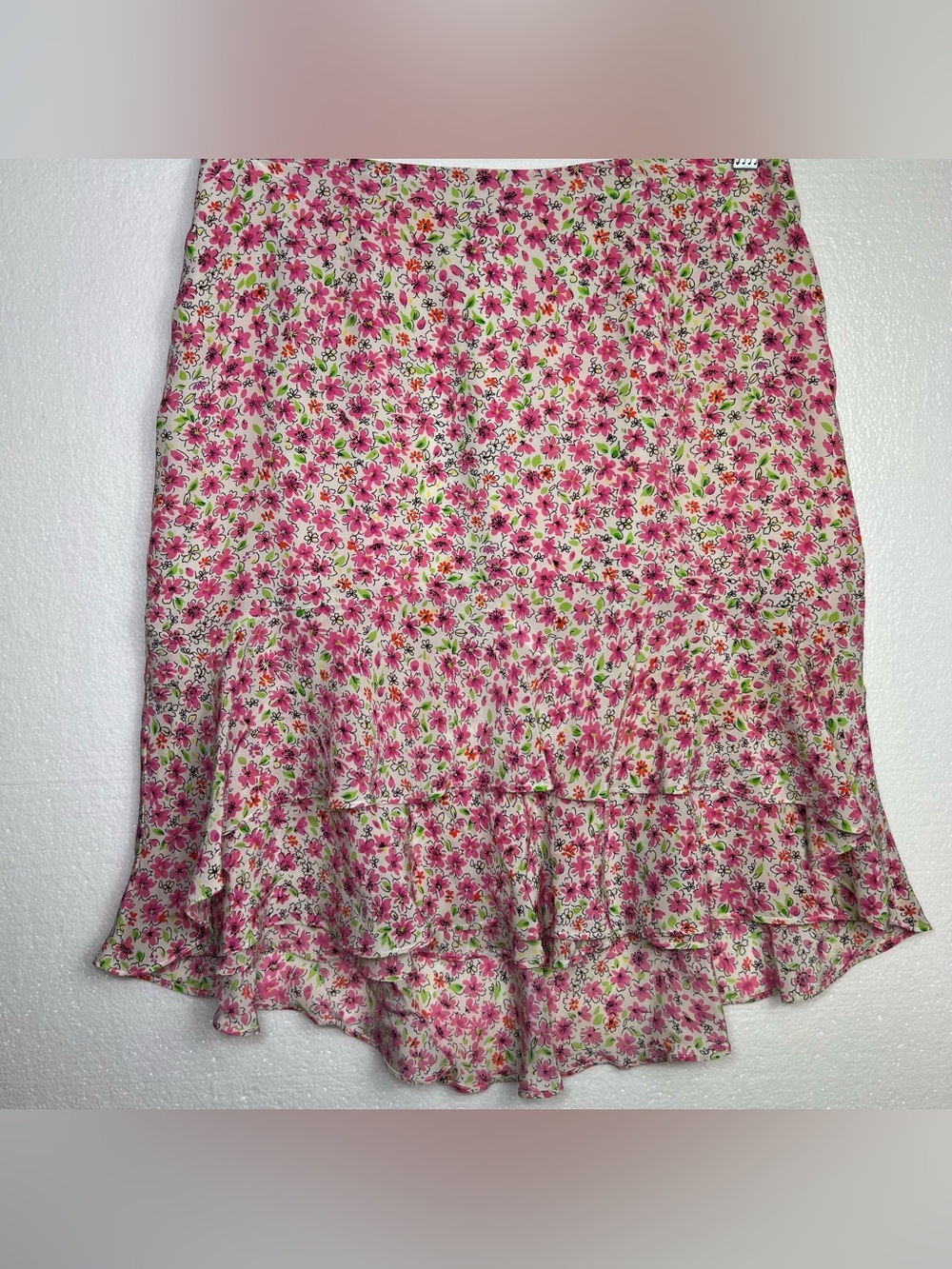 Allison Taylor 100% Silk Retro Floral Ruffle Tiered Skirt size 10